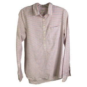 J.Crew Shirt Wmns Sz M Multicolor Striped Sheer  3/4 Button Down Coverup Summer
